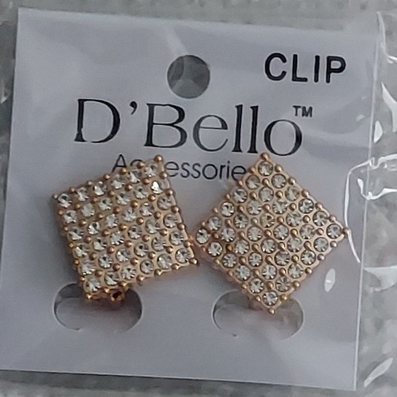 Gold Tone Rhinestone Clip-On Earrings - Picture 3 of 6